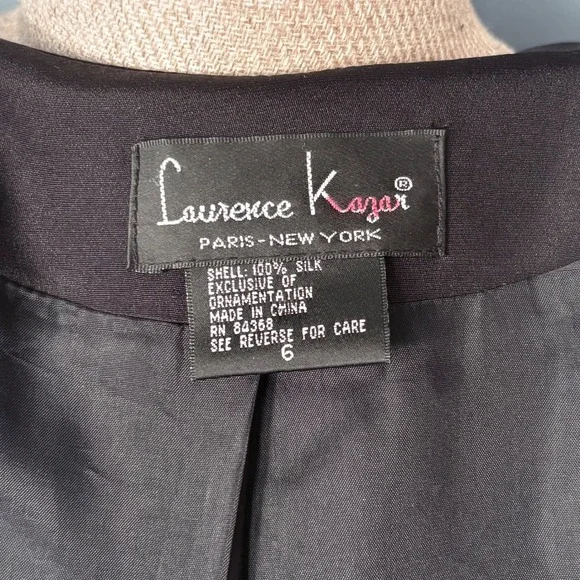 Vintage Laurence Kazar Beaded Silk Tuxedo Blazer | Size 6 | Black Evening Jacket - Picture 8 of 9